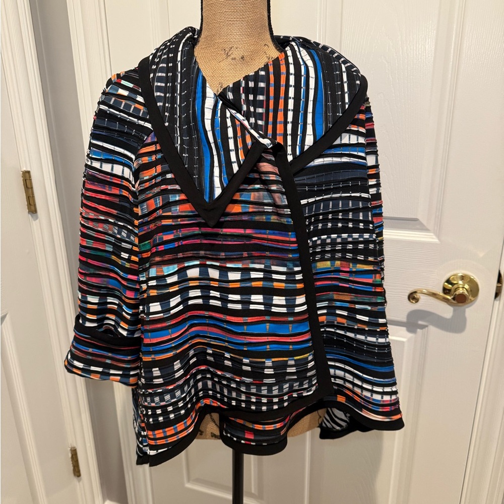 Joseph Ribkoff Multi-Color Striped Jacket Top. - Picture 3 of 8